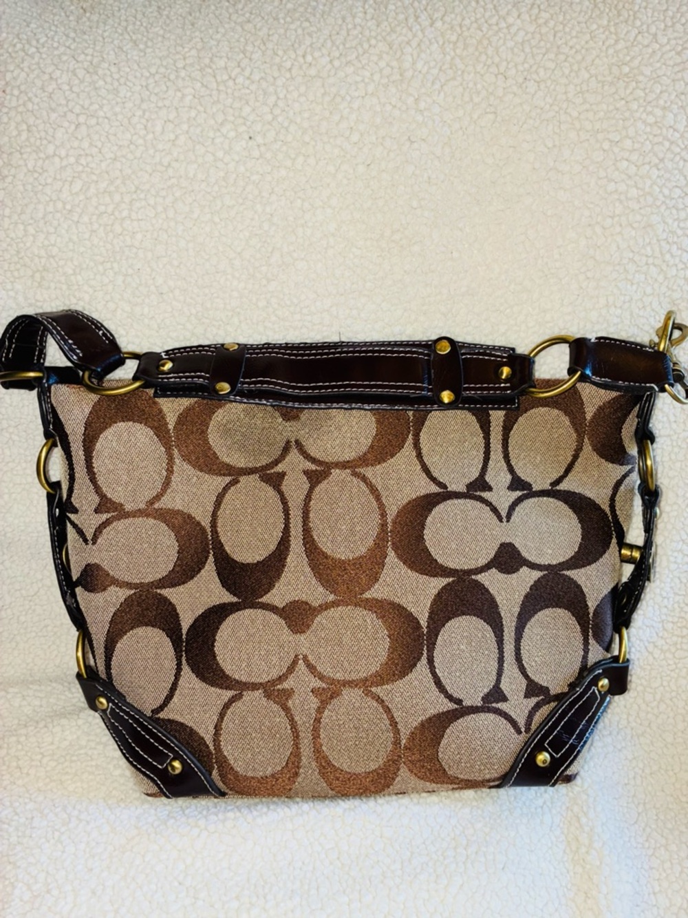 Vintage Coach Y2K Jacquard Signature Monogram Canvas & Leather Hobo Bag #1202 - Picture 3 of 16